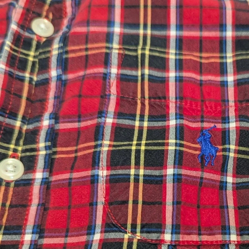 Ralph Lauren Kids Red Tartan Plaid Button Down Shirt Sz 6 Long Sleeve Pony Logo